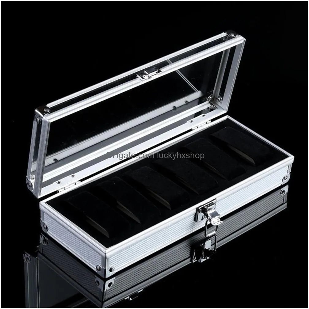 watch boxes cases 6 grid card slot watch safe exhibition box jewelry watches aluminium alloy display storage case transparent watch stand box