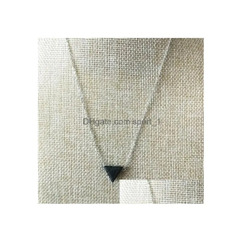 fashion silver gold color triangle lava stone necklace volcanic rock aromatherapy  oil diffuser necklace for women jewelry