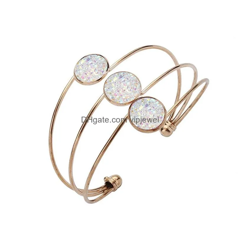 fashion druzy drusy bracelet silver gold color 6 colors three layers round imitate stone bangle bracelet for women jewelry
