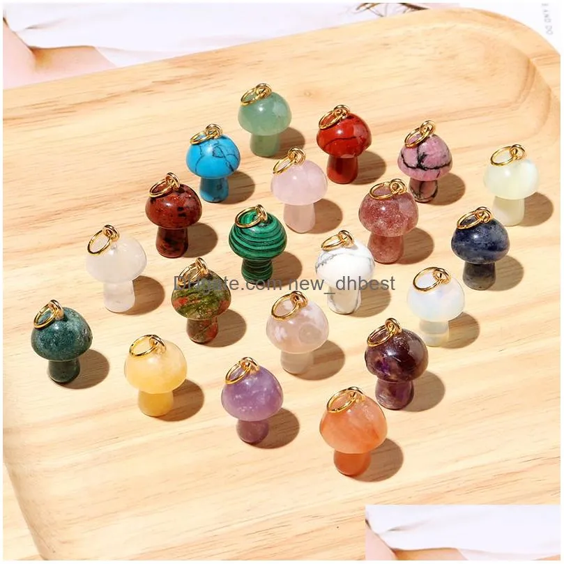natural stone carving 2cm mushroom shape pendant charms reiki healing chakra crystal necklace for women jewelry