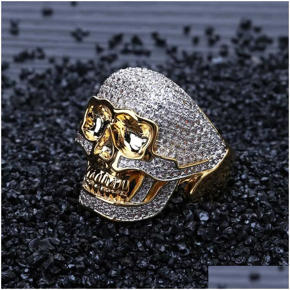 hip hop fashion personality tidal current band rings 18k real gold plated skull cuban finger circel jewelry