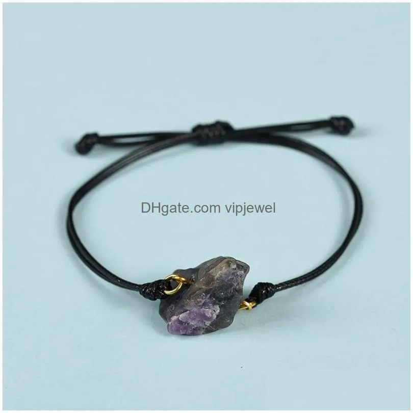 natural raw stone fluorite amethyst bracelet citrine lapis lazuli rose quartz crystal rope weave bracelet for women jewelry