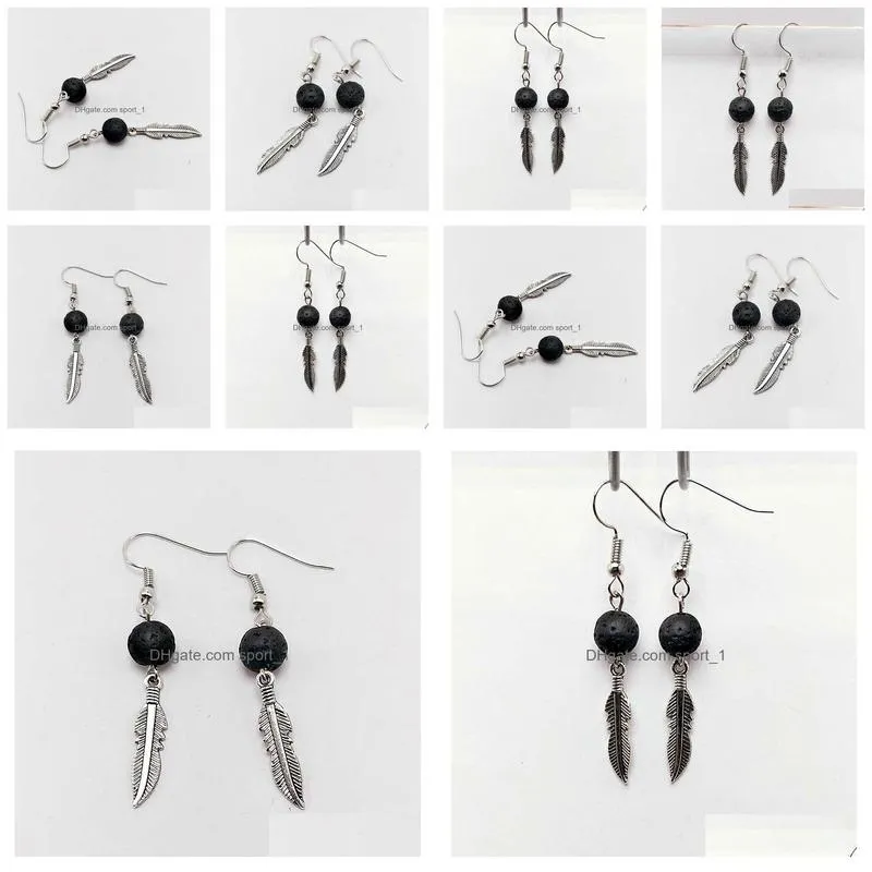 angel wings black lava stone earrings diy aromatherapy essential oil diffuser dangle earings jewelry for women