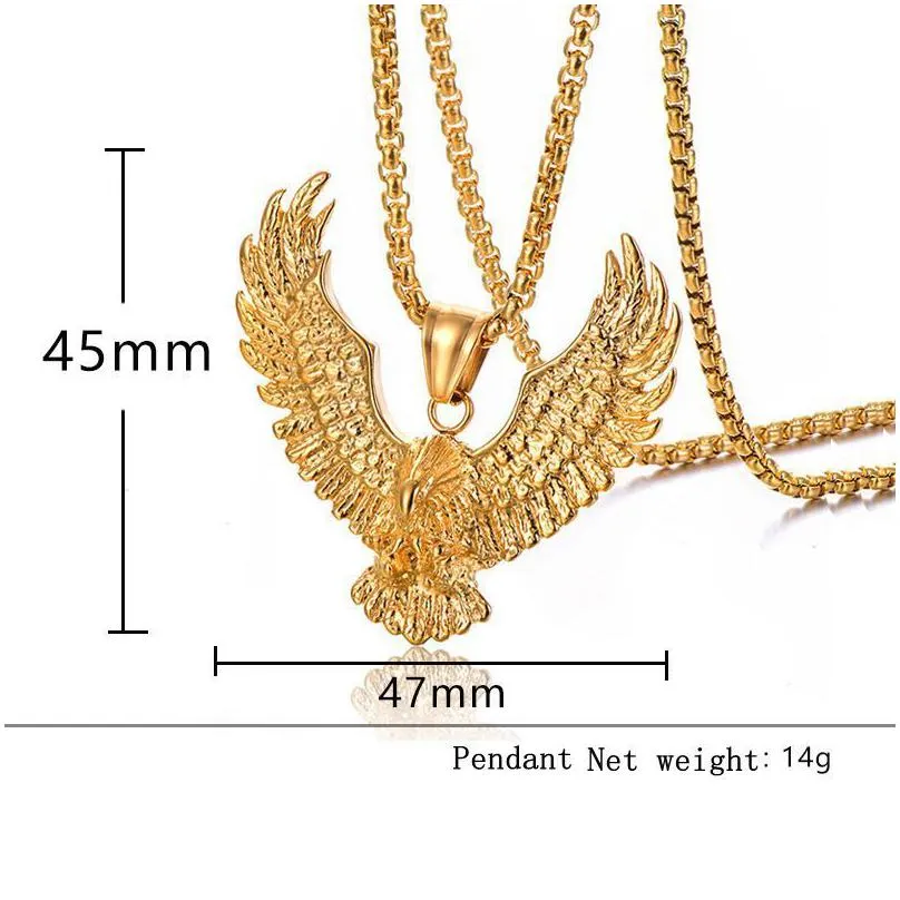 retro  mens necklace 316l stainless steel gold plated mens animal hawk wing pendant jewelry