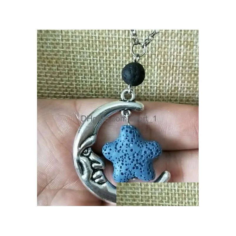 vintage silver color starfish lava stone moon diffuser necklace volcanic rock aromatherapy  oil diffuser necklace for women