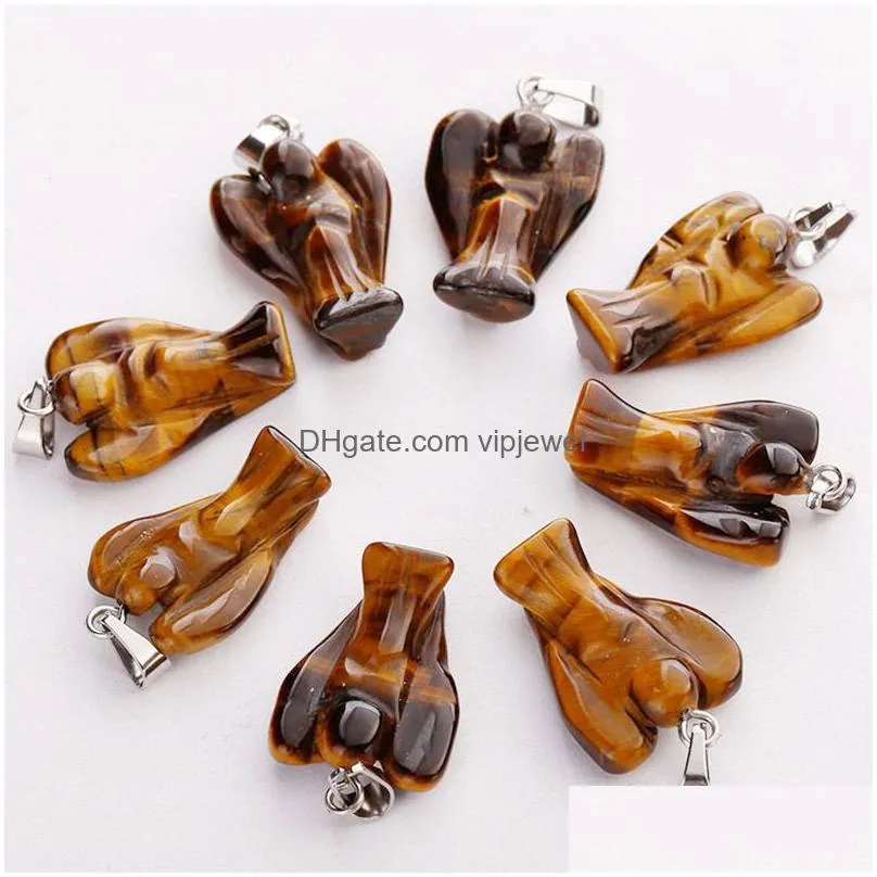 natural stone angel charms rose quartz tigers eye opal pendants crystal pendants clear chakras gem stone fit earrings necklace making