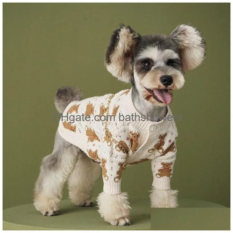 pet cute clothes coat dog apparel for puppy high quality beige bear design cardigan sweater poodle jacket