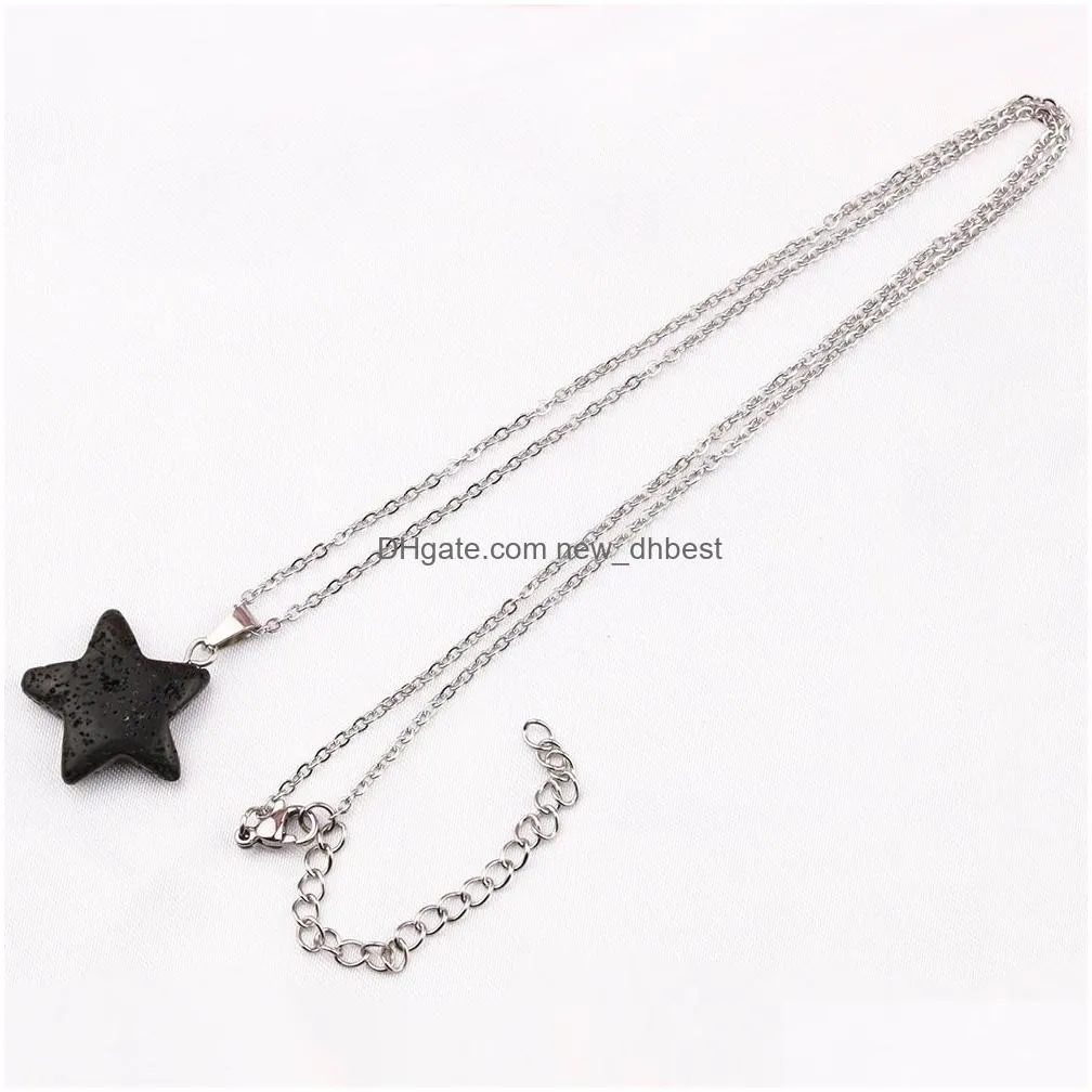 cross star hexagonal prism black lava stone necklace aromatherapy  oil perfume diffuser pendant necklace women men jewelry