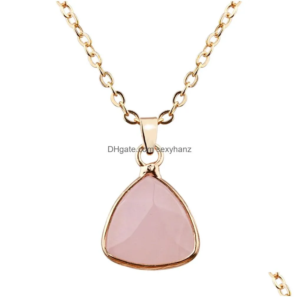 12styles pendant natural stone pink rose quartz opal heart round bullet shape necklace for women jewelry