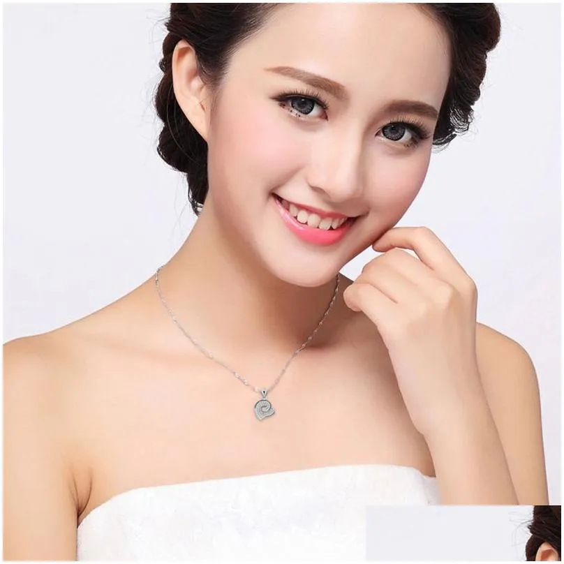lover heart shape pendant necklace s925 silver plated full diamonds stone women girls lady wedding jewelry