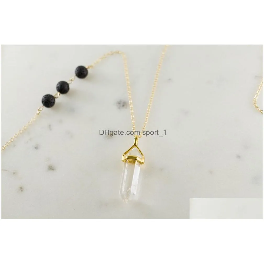 natural stone hexagonal prism necklace lava stone volcanic rock aromatherapy essential oil diffuser necklace for women jewelry