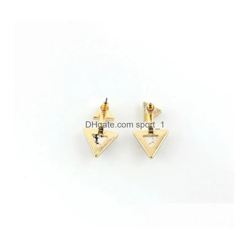 fashion gold plated natural stone stud earrings geometric triangle turquoise earrings for women jewelry