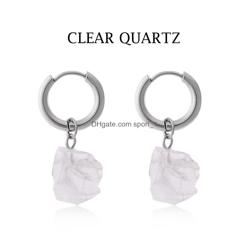 natural crystal rough stone irregular raw ore dangle earrings energy healing gemstone amethyst earrings women jewelry