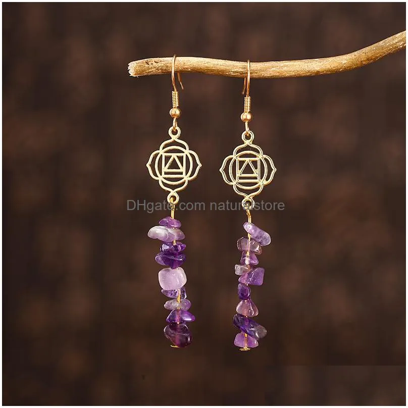 handmade amethyst crused stone dangle earring healing crystal drop earrings yoga jewelry for women