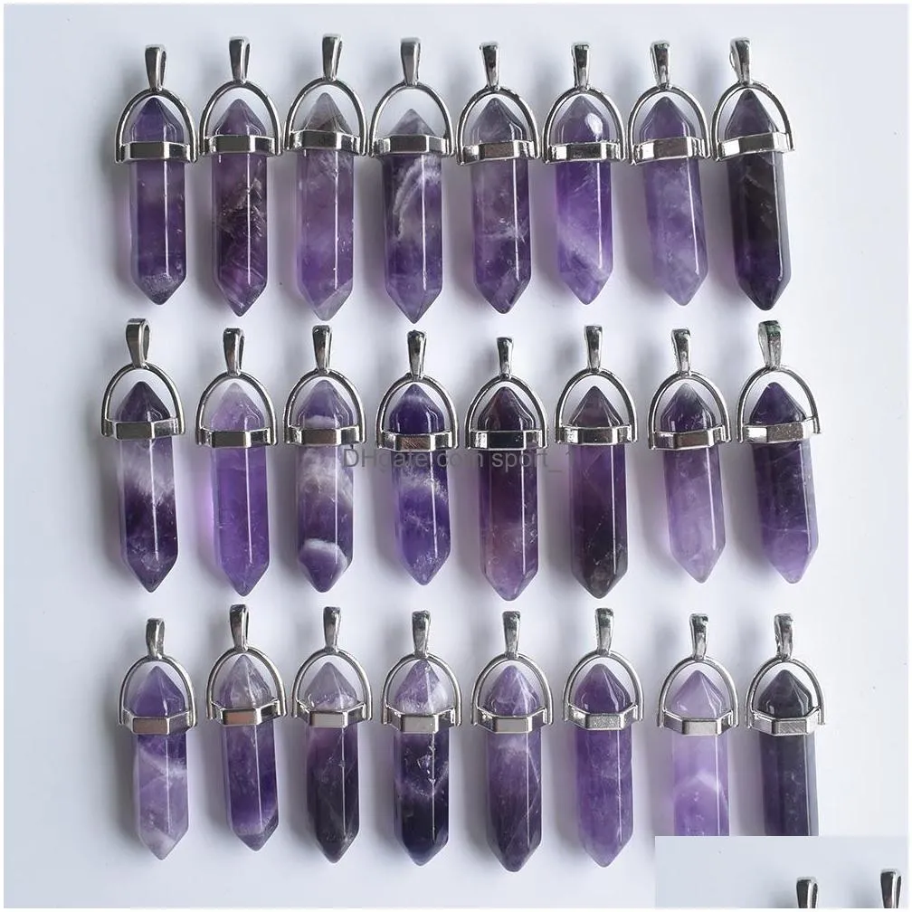 natural stone charms amethyst hexagonal healing reiki point pendants for jewelry making diy necklace earrings