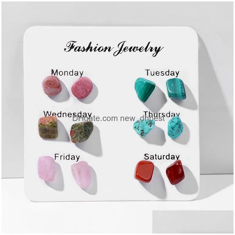 womens earrings irregular mini natural chip stone stud earrings for women girl week theme wedding fashion jewelry