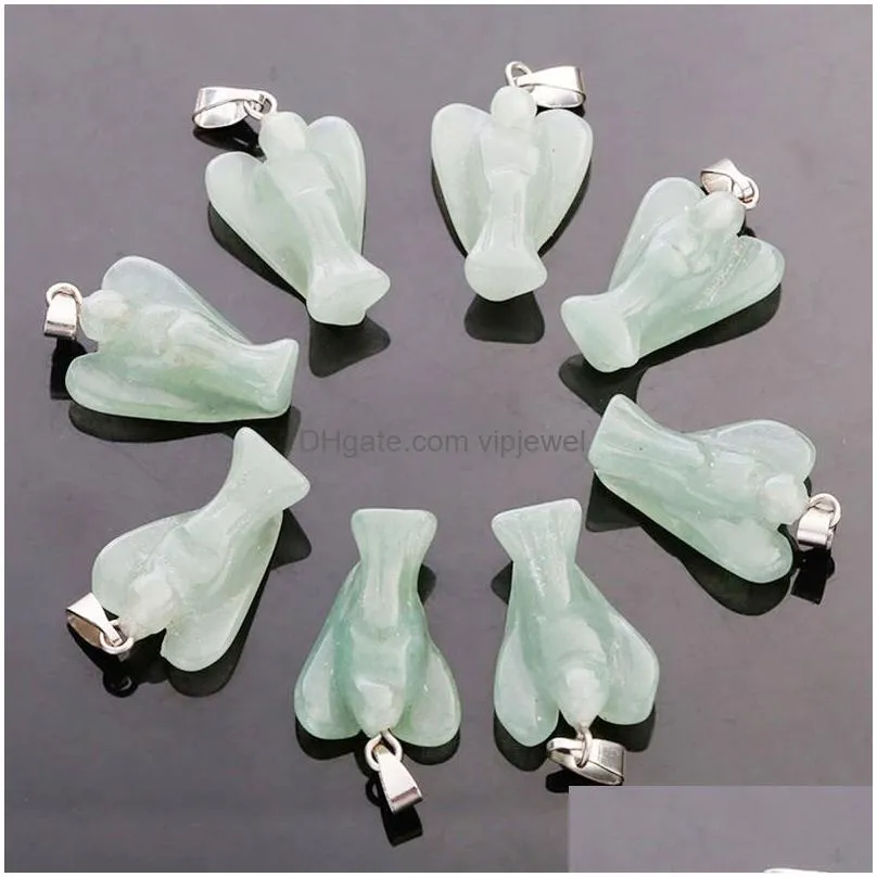 natural stone angel charms rose quartz tigers eye opal pendants crystal pendants clear chakras gem stone fit earrings necklace making