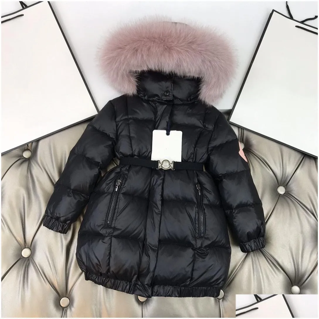 baby designer clothes down coat girls jacket tn the long 2021 childrens western style thick not wash waist black hair collar kids