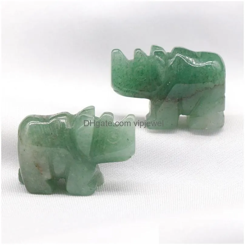 10pcs natural stone carving 1 inch rhinoceros shape crafts ornaments rose quartz crystal healing agate animal decoration