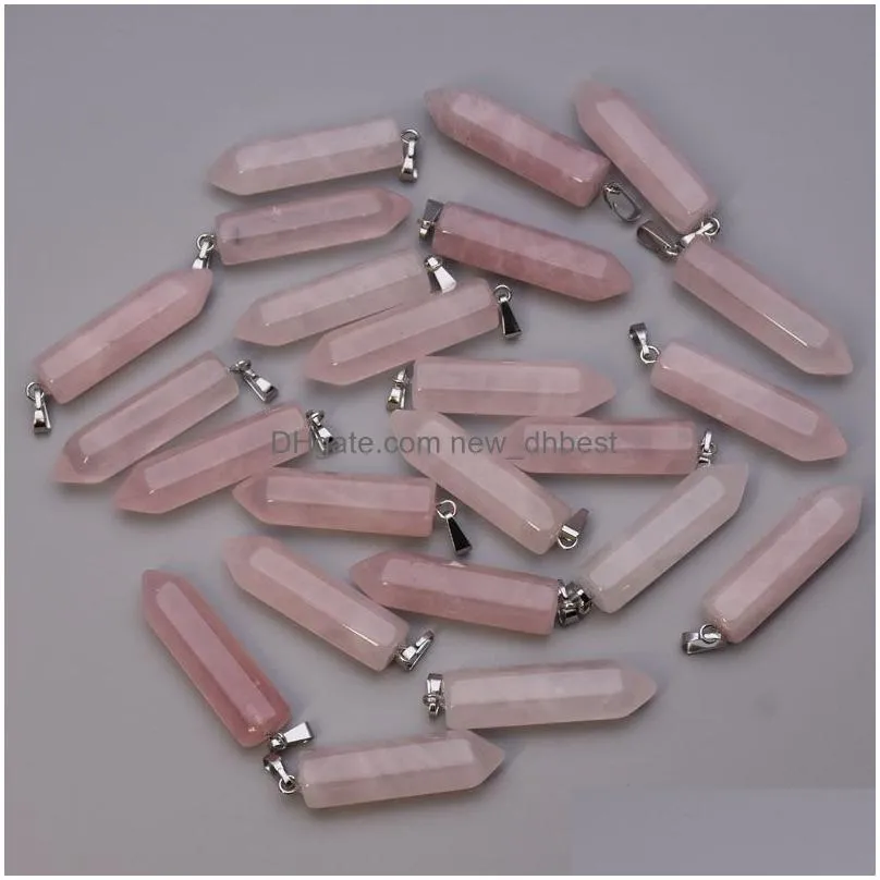 natural stone hexagonal pillar heart cross ball waterdrop shape charms rose quartz pendants for jewelry making diy necklace earrings