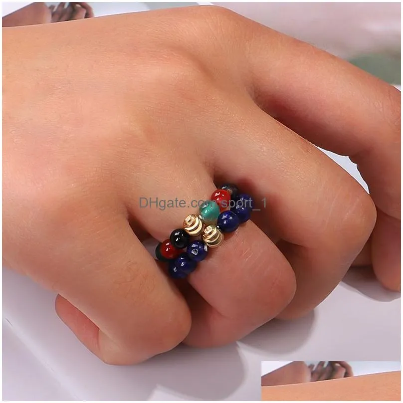 4mm natural stone elasticity rings for women men turquois amethysts moonstone handmade wedding party finger ring