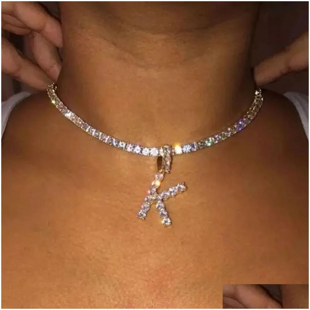 crystal initial tennis necklace for women - statement alphabet pendant with 26 letters choker style jewelry