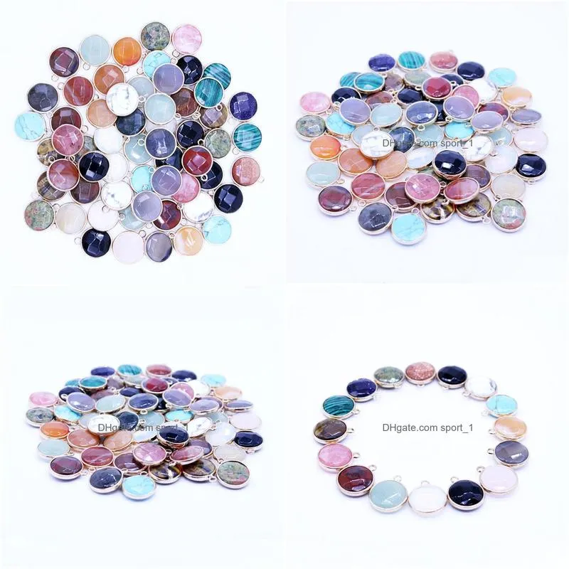 natural round crystal quartz stone mixed pendants connector for diy natural stone druzy necklace earrings jewelry making