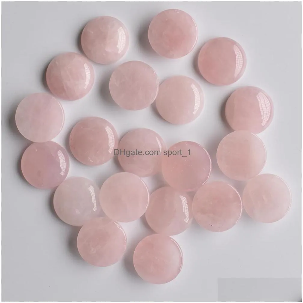 natural stone 20mm round pink loose beads rose quartz cabochons flat back for necklace ring earrrings jewelry accessory