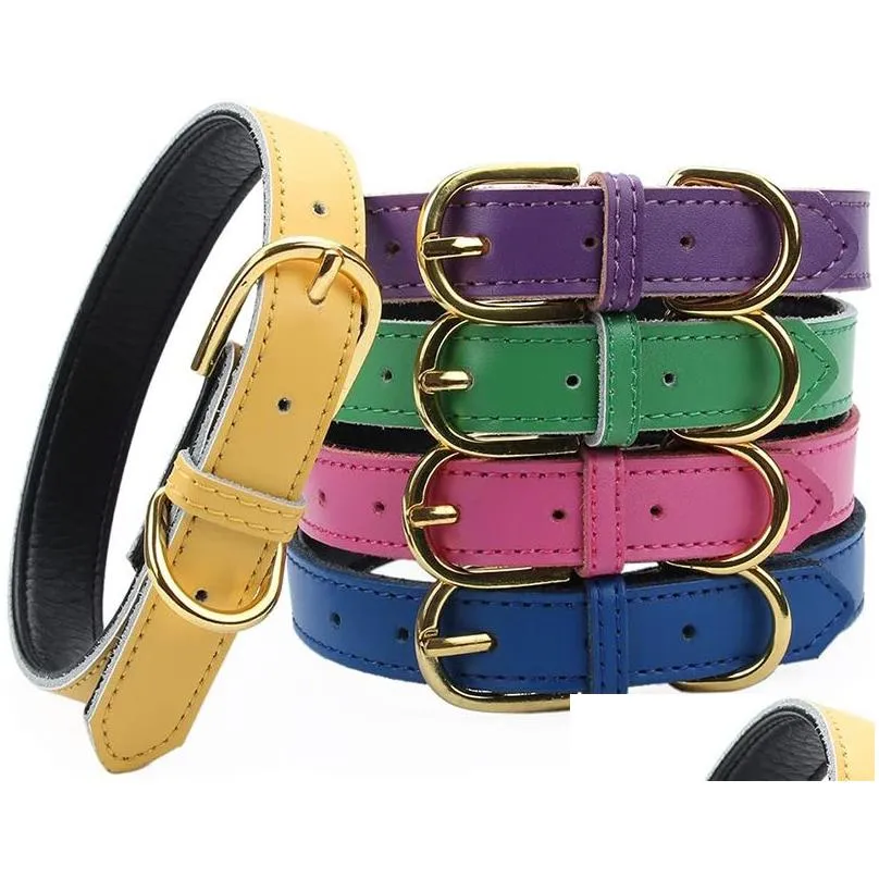 gold pin buckle dog collars with adjustable buckles fashion leather dogs collars neck decoration pet supplies accessories