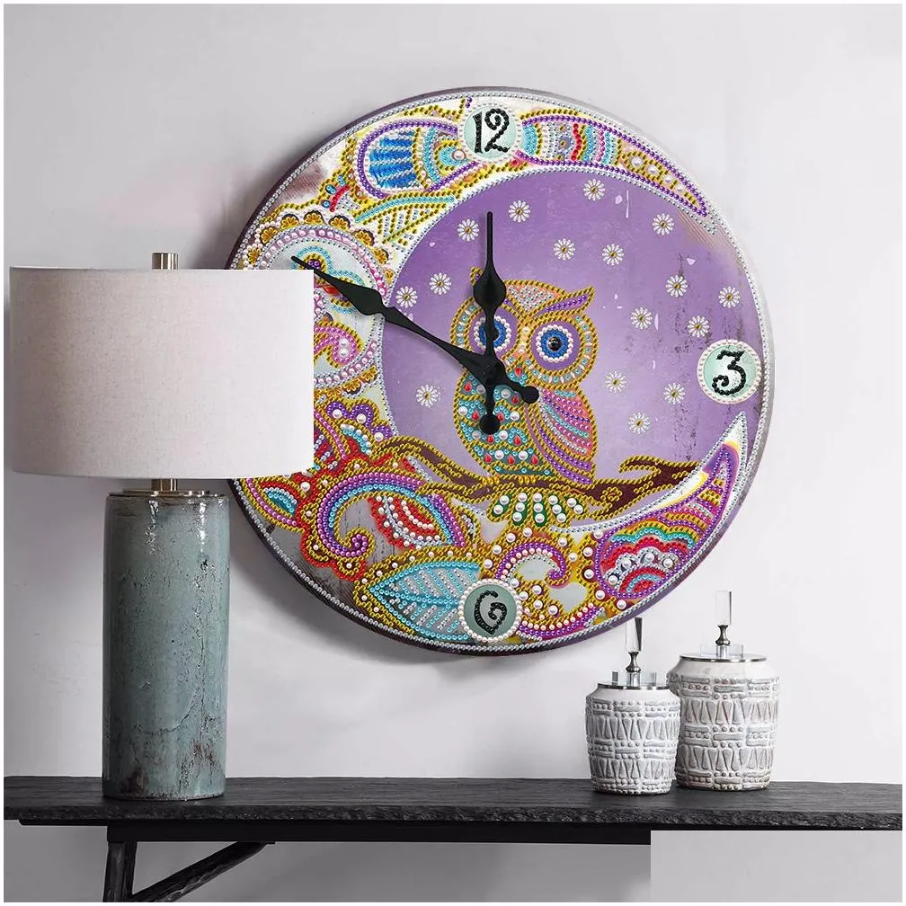 new products 5d tin diamond painting clock owl diamond embroidery picture of rhinestone home wall decor painting with diamonds 201201