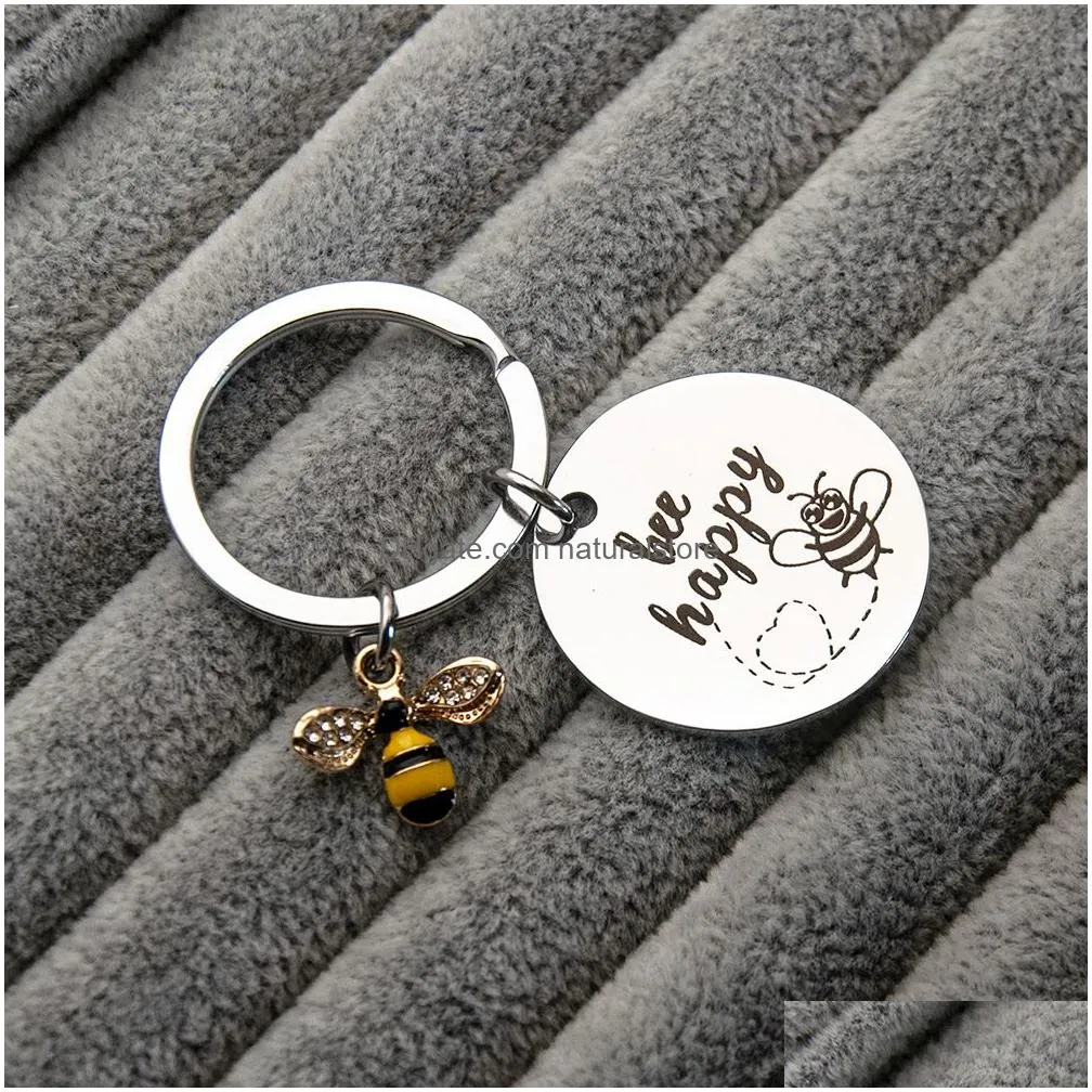 bee happy teacher keychain - engraved stainless steel gift