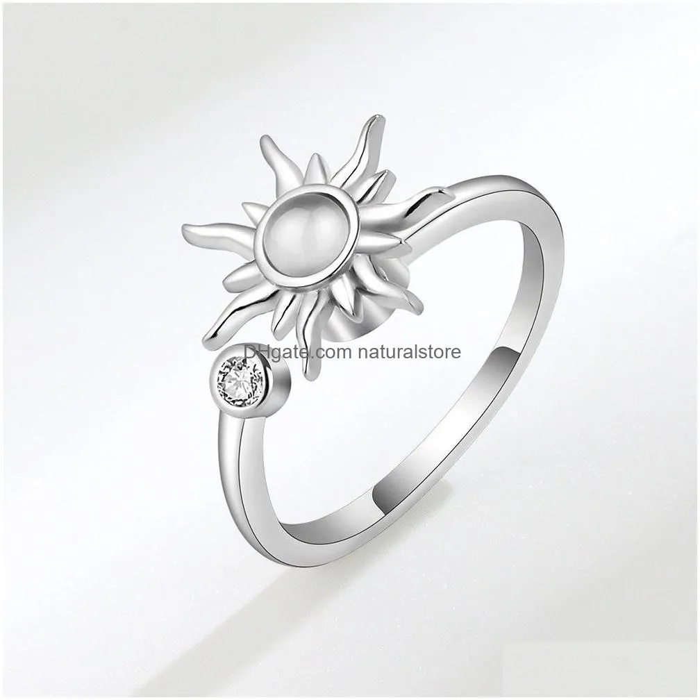 sunflower fidget finger ring adjustable anxiety rotating rings for women rhinestones jewelry