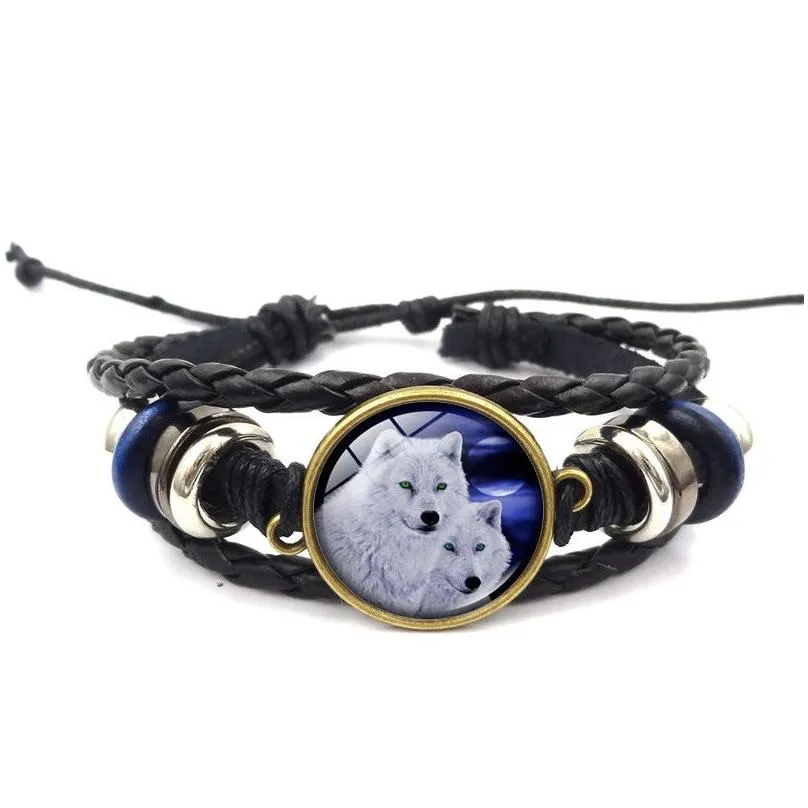 totem wild wolf bracelet bronze time gemstone glass cabochon multilayer wrap bracelets bangle cuff wristband women kids fashion