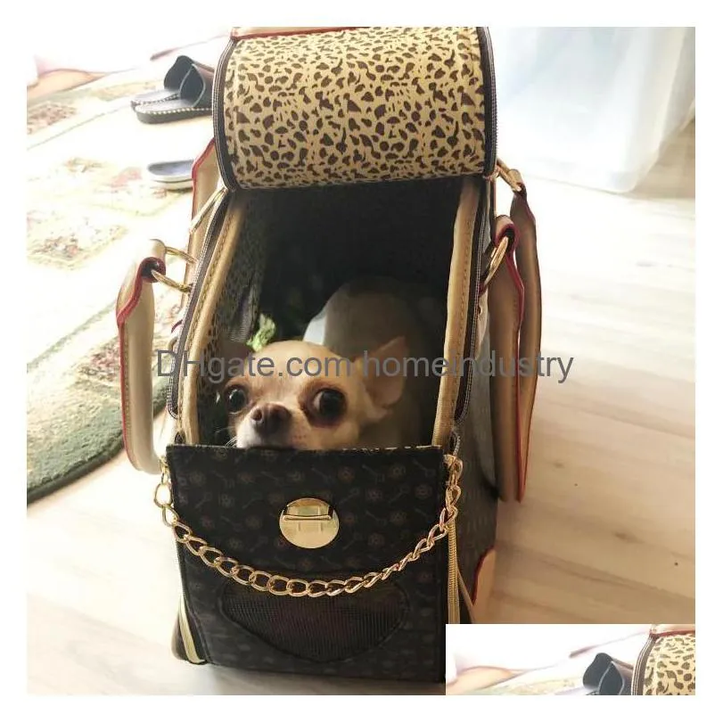 jh luxury fashion dog carrier pu leather puppy handbag purse cat tote bag pet valise travel hiking shopping brown large