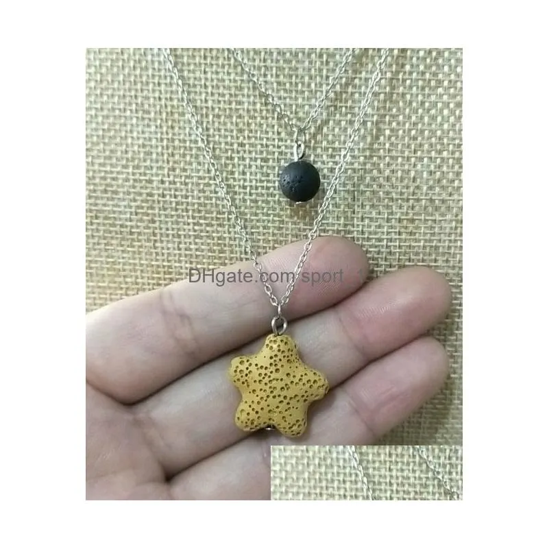 fashion starfish lava stone multilayer necklace volcanic rock aromatherapy  oil diffuser necklace for women jewelry