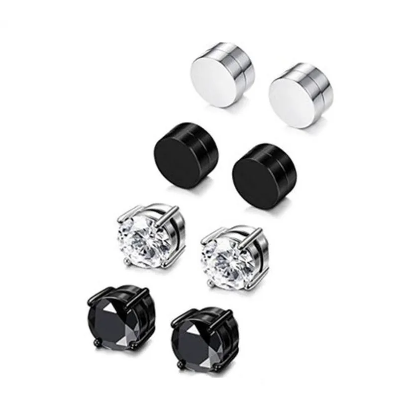 zircon magnetic ear clip set hip hop style non-piercing stainless steel earrings - wholesale jewelry