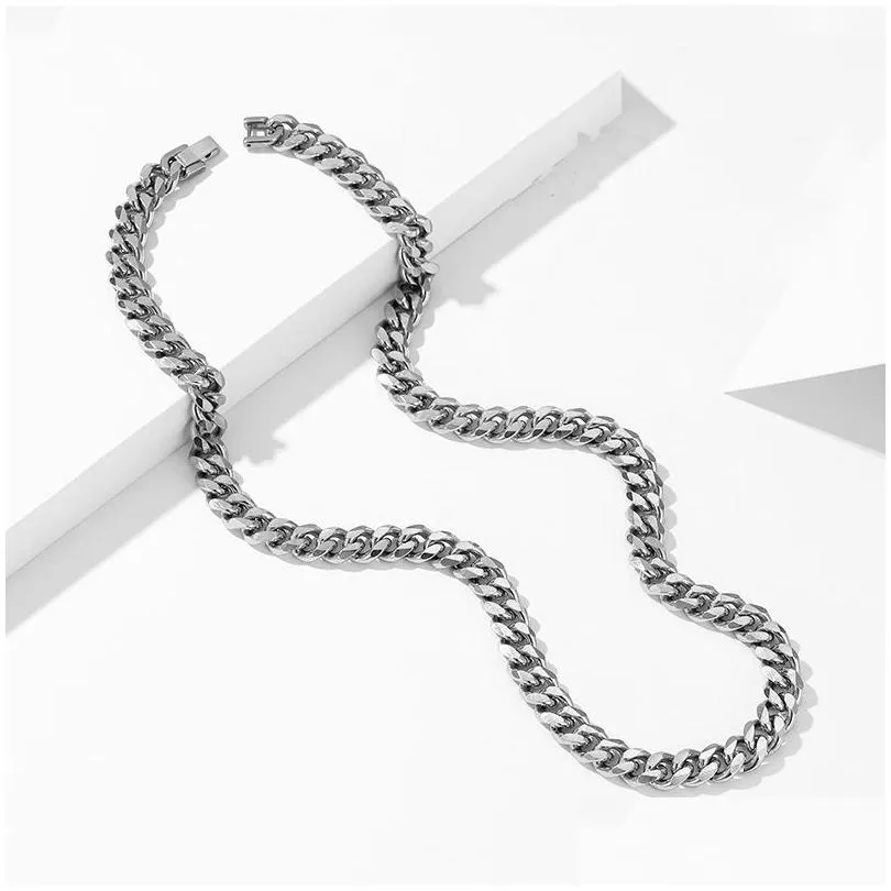 hip hop stainless steel cuban chain necklace simple six-sided polishing jewelry accessories water washable