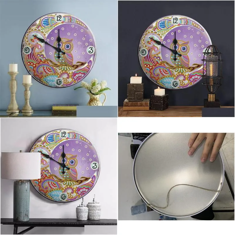 new products 5d tin diamond painting clock owl diamond embroidery picture of rhinestone home wall decor painting with diamonds 201201