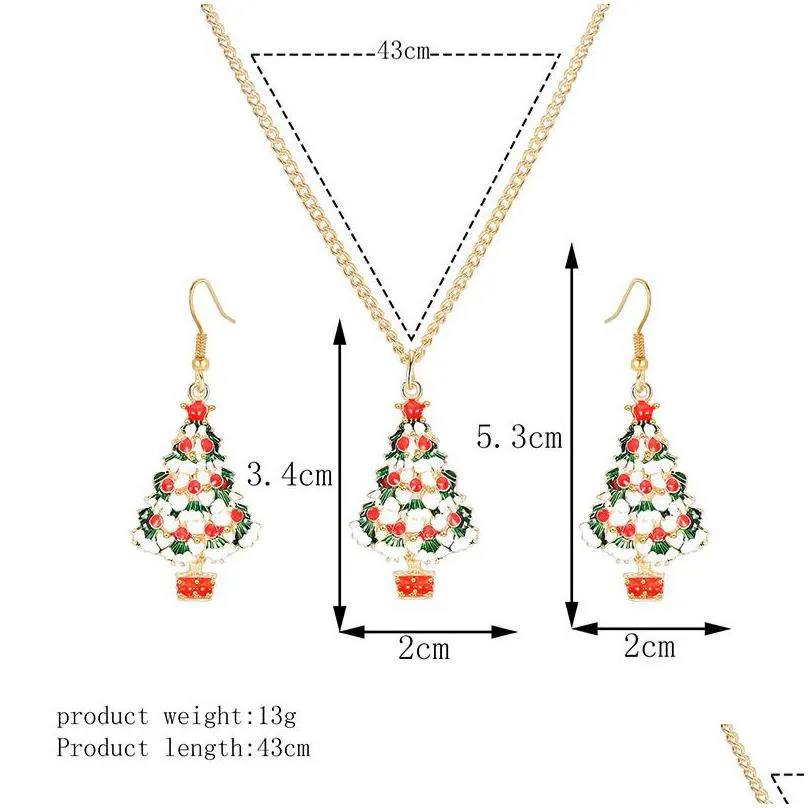 dripping colorful christmas tree earrings necklace jewelry set women girl christmas gift