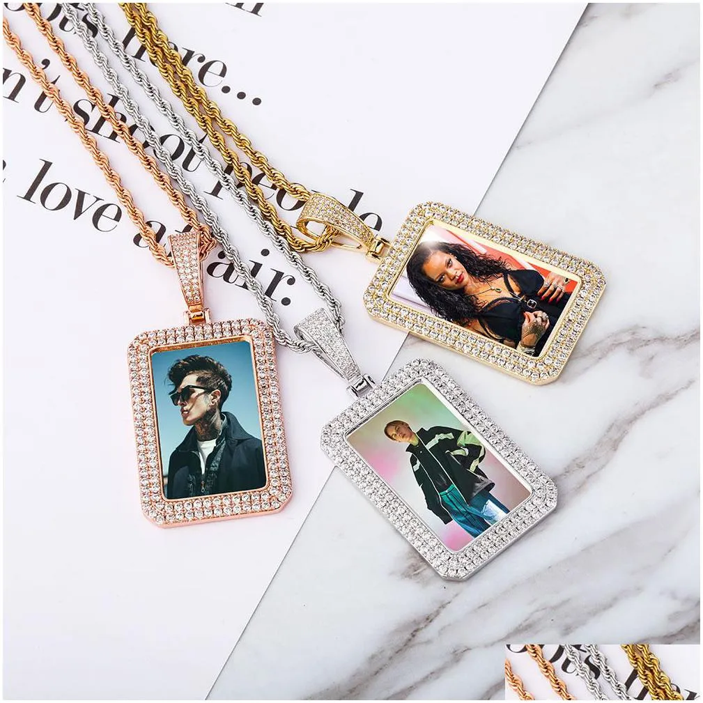 hip hop square photo pendant necklace - customizable memorial medal for couples men and womens gift