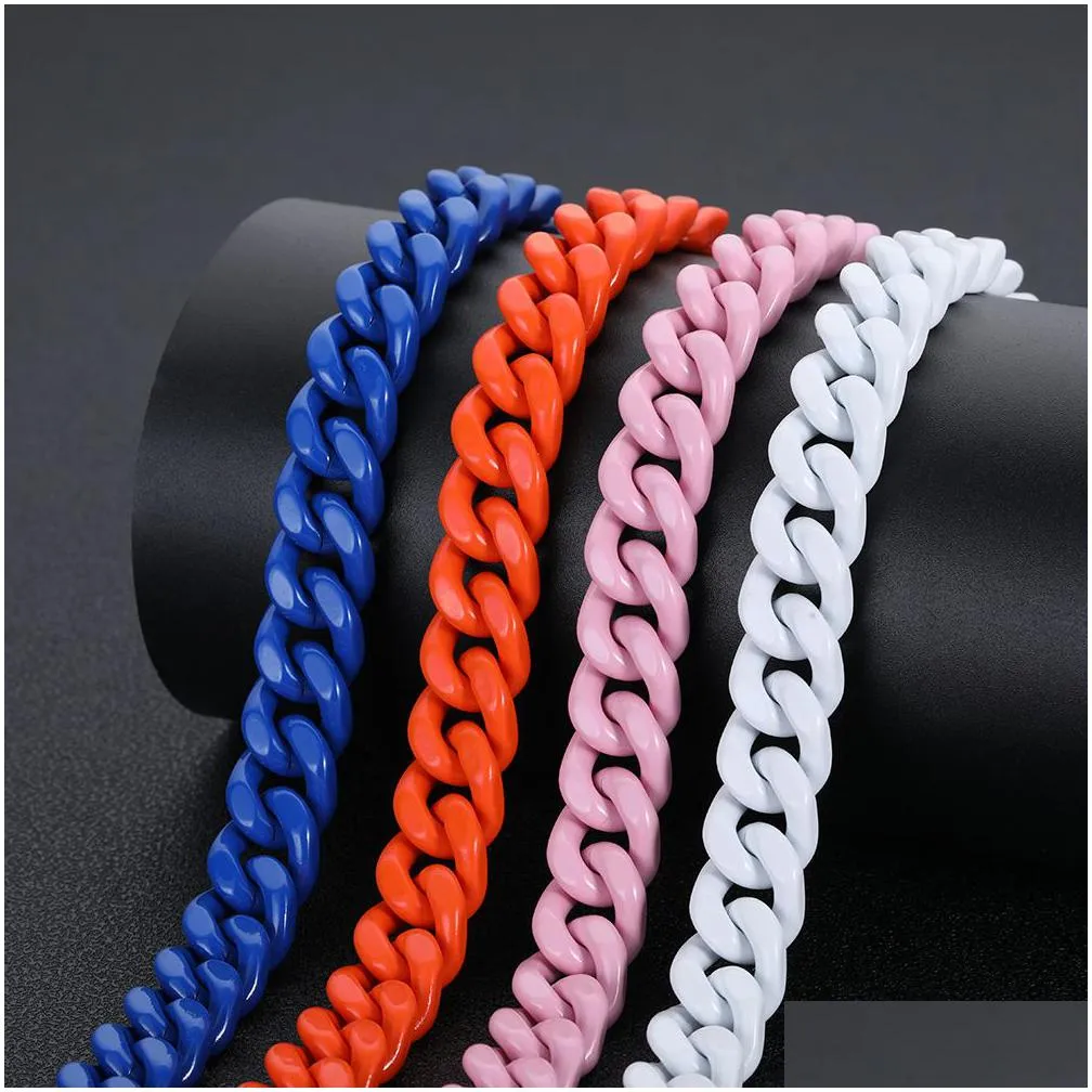 hip hop colorful stainless steel cuban chain necklace spring buckle couple jewelry