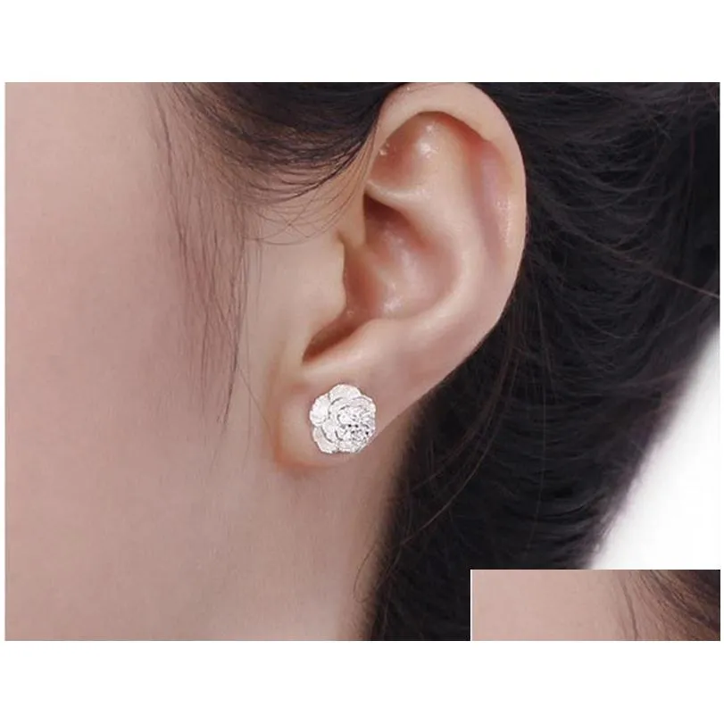 925 sterling silver elegant sakura arrival crown stud earrings jewelry beautiful wedding / engagement gift 