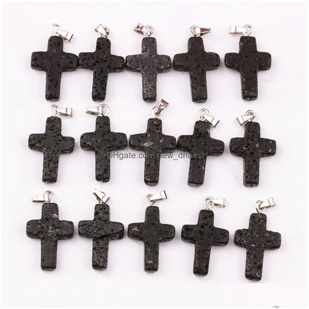 natural black lava stone cross necklace aromatherapy essential oil perfume diffuser pendant pu chain necklace women men jewelry