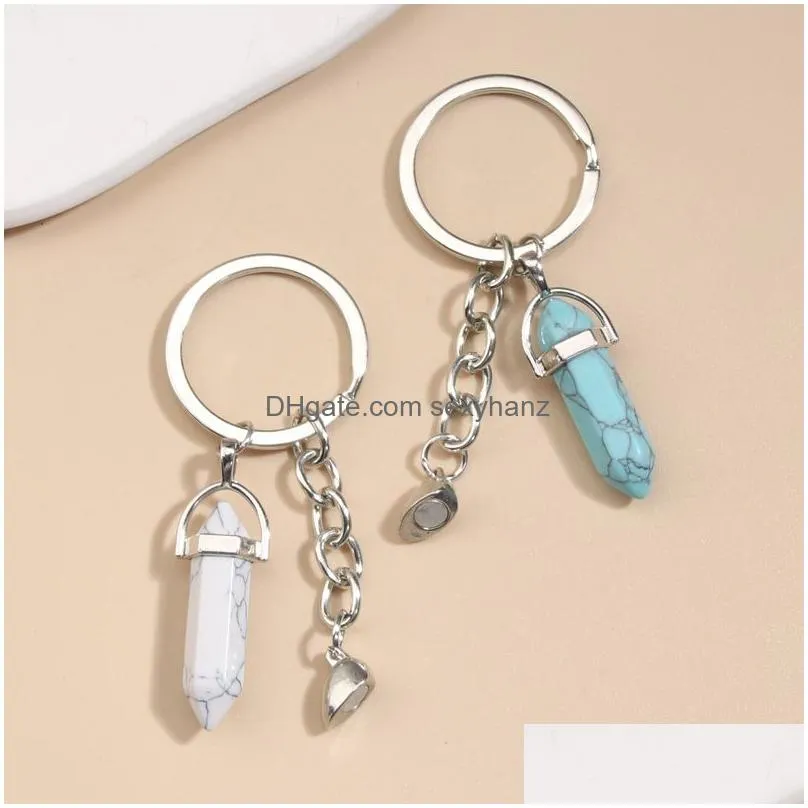  keychain natural crystal quartz stone key ring heart magnetic button key chains keyring for couple friend gifts diy handmade