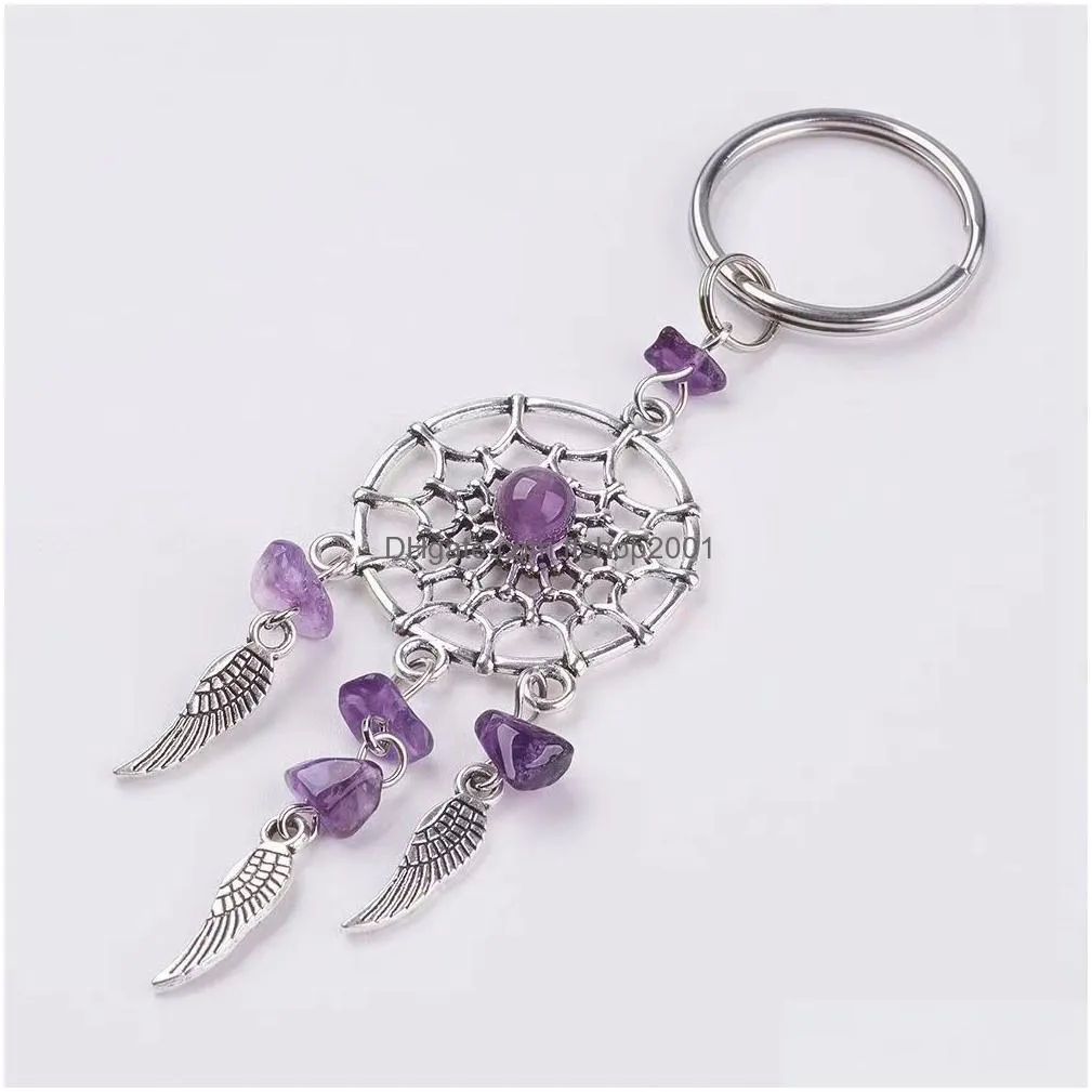 bohemian natural stone beads dreamcatcher keychain women men boho indians wing charms key chain on bag trinket party luck gift