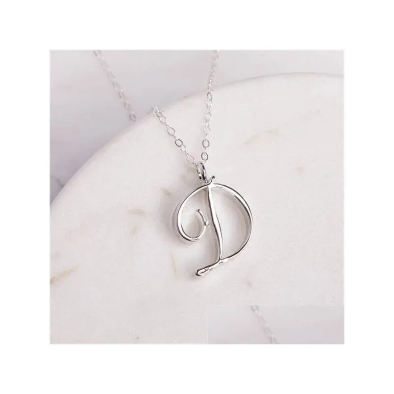 silver small swirl initial alphabet capital letter necklace all 26 english a-t cursive luxury monogram name word text character pendant chain necklaces for