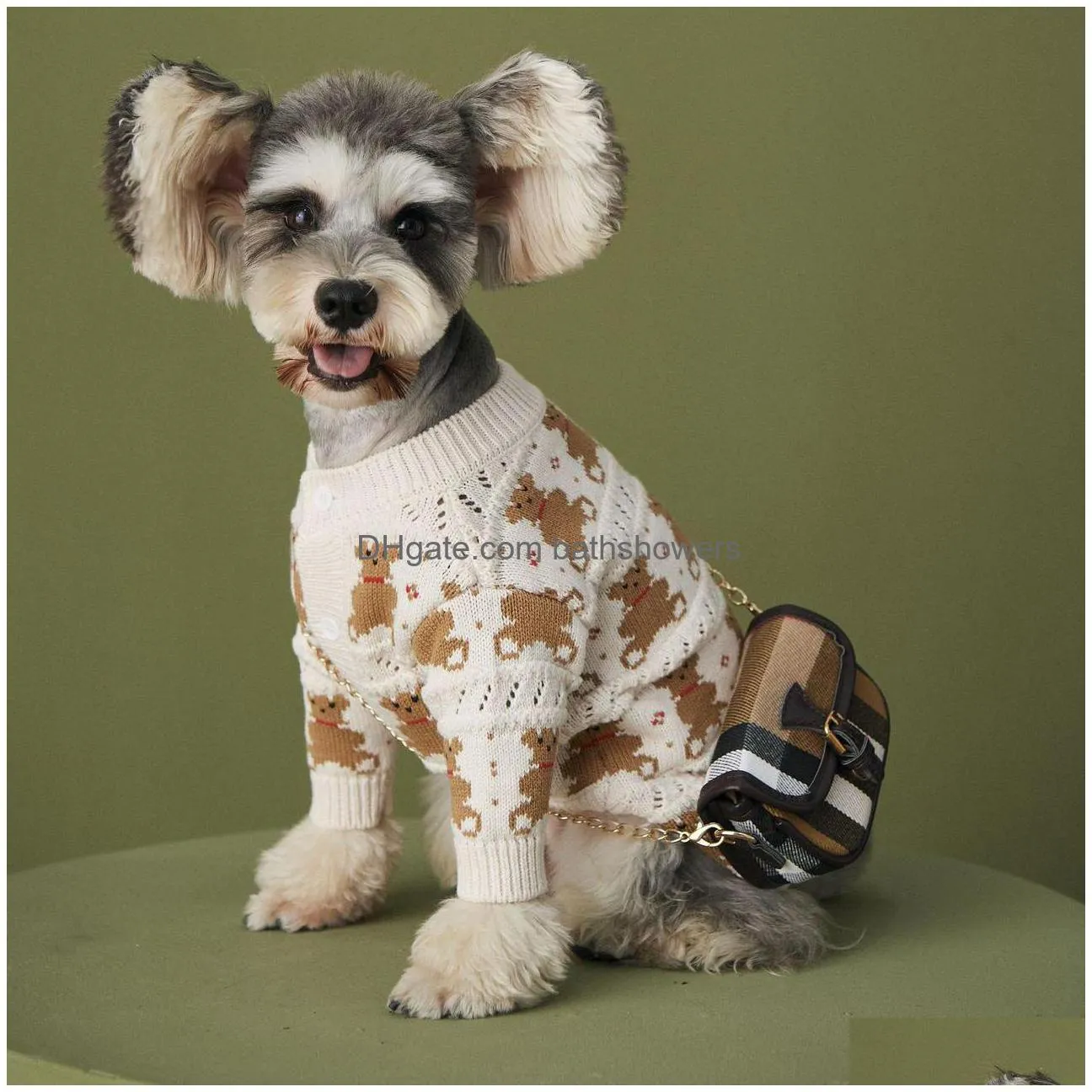 pet cute clothes coat dog apparel for puppy high quality beige bear design cardigan sweater poodle jacket