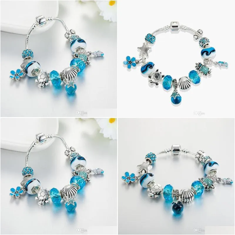 fine jewelry authentic 925 sterling silver bead fit pandora charm bracelets star charms bracelet blue murano glass safety chain pendant diy