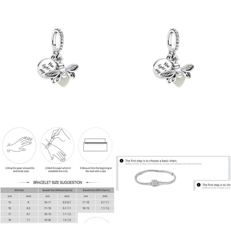 new 925 sterling silver luminous firefly pendant charm ladies diy jewelry beads pendant for pandora original bracelet