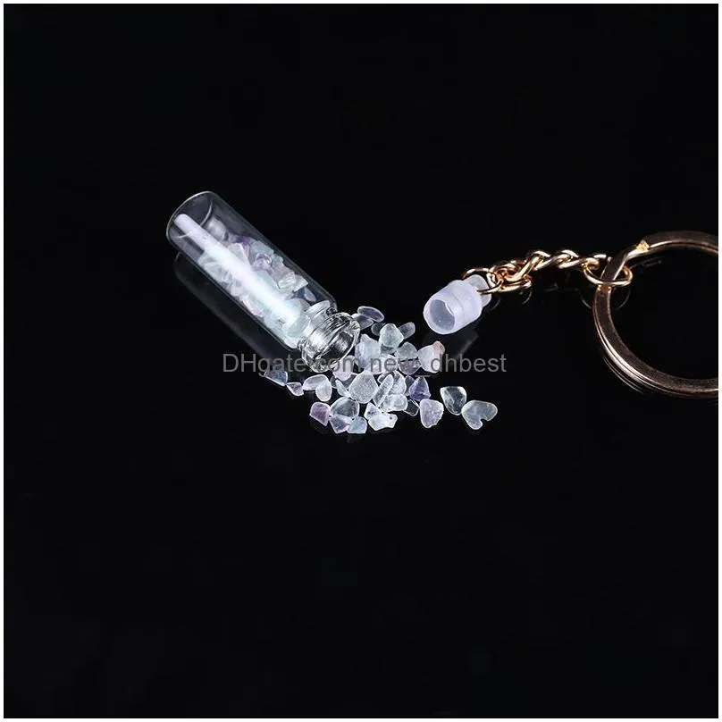natural crystal stone agate stone keychain degaussing energy stone drift bottle key chain lapis lazuli rock crystal quartz key rings
